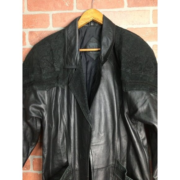 VTG Jacqueline Ferrar Womens Full Length Long Leather Coat Black Size Small Goth - Picture 2 of 10